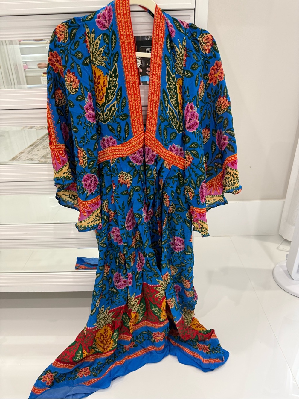 FARM Rio Blue Maxi Dress with Pink & Orange Floral Print - Picture 5 of 5